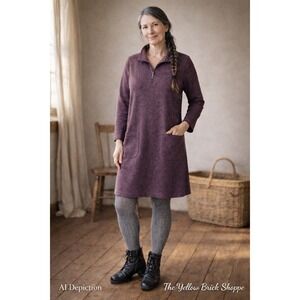 NorthStyle Purple Knit Tunic Dress Medium Zip Neck Pockets